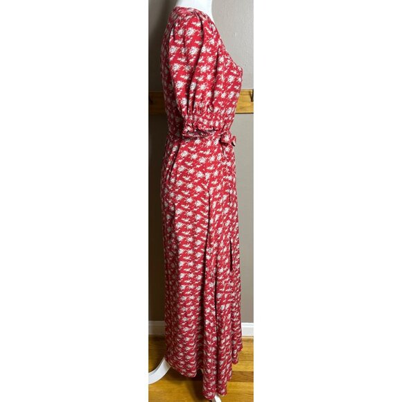 Natural Life Wrap Dress Red Maxi Puff Sleeve Aline Cottage Ditzy Floral Women XS - Picture 10 of 10